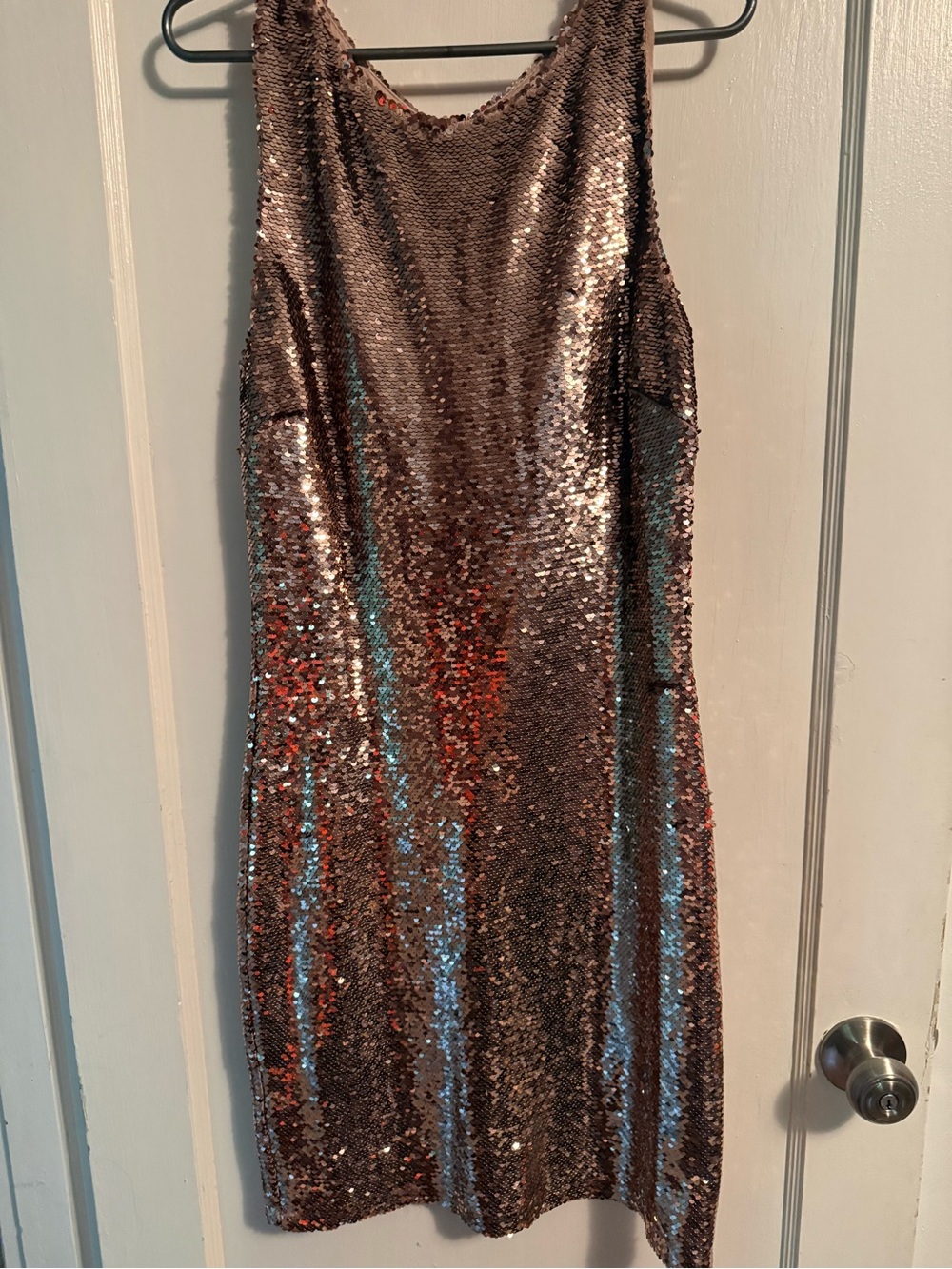 BB Dakota Rose Gold Sequin Midi Shift Dress
